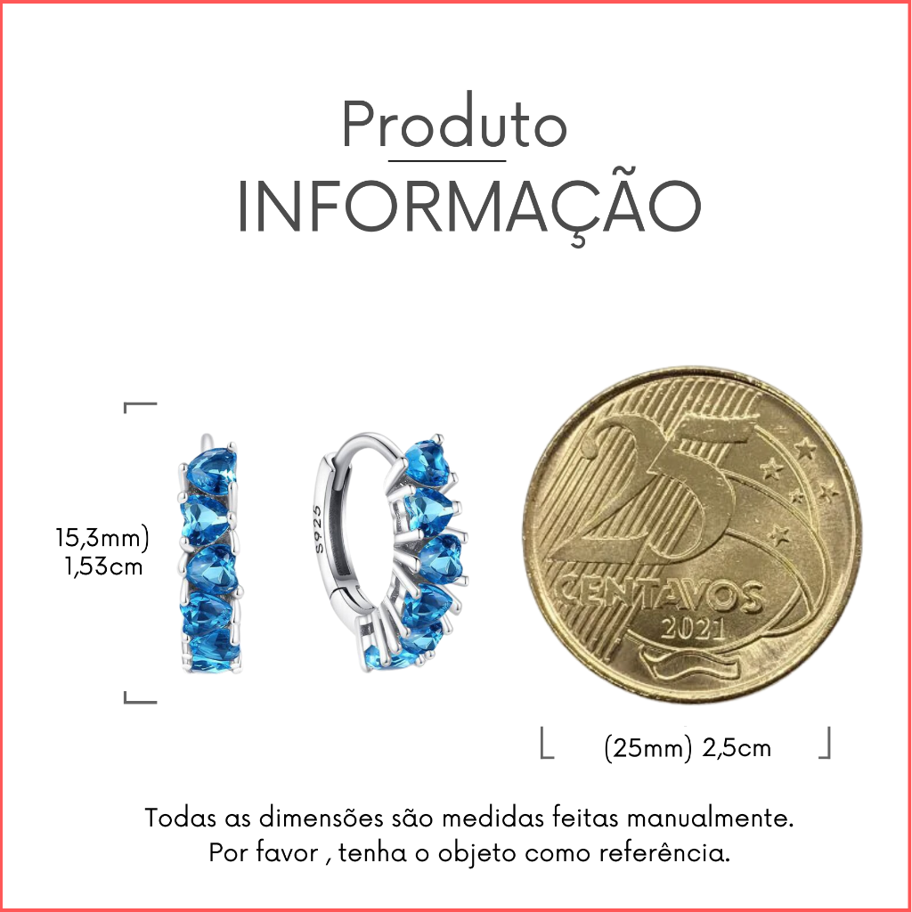 Brinco Coração Azul Cravejada - Prata 925