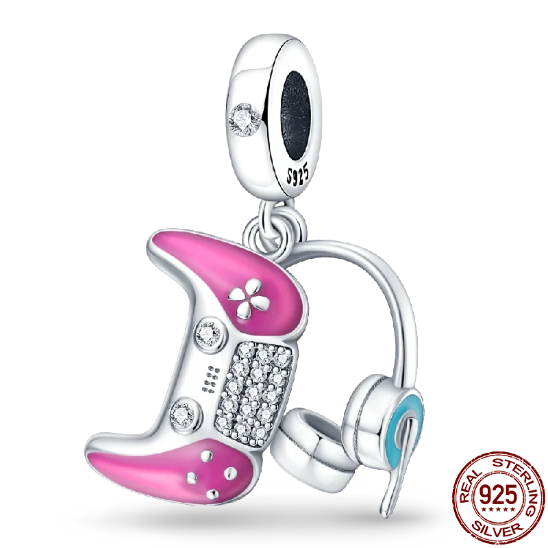 Berloque JoyStick Rosa - Prata 925